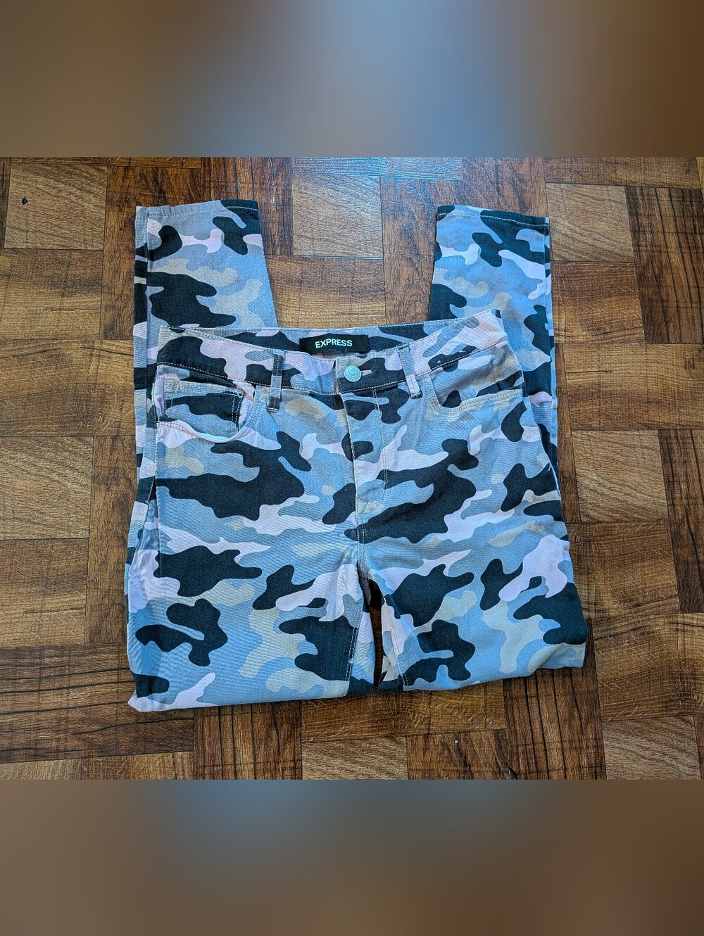 Express Pink Gray Black Camo Jeans Legging Mid Rise Stretch Size 6S Short